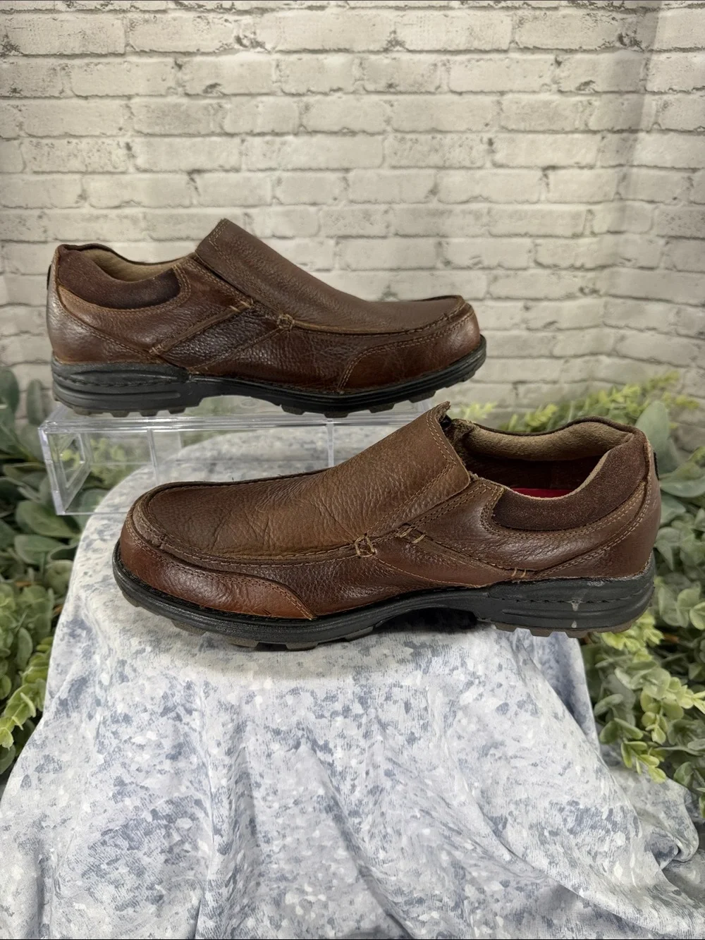 CHAPS “Alder” Whiskey Brown Leather Stitch-Seam Casual Loafers Mens 8M 🤎 EUC
